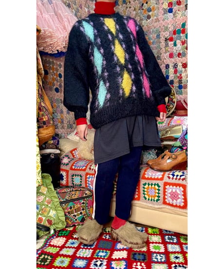 70s diamond motif mohair knit