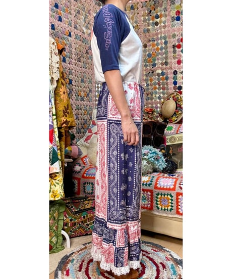 70s bandanna print wide leg pants