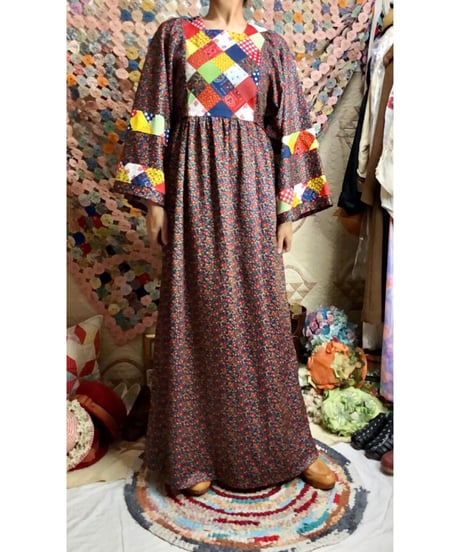 70's patchwork print dress