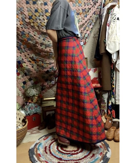 60s quilting plaid wrap skirt