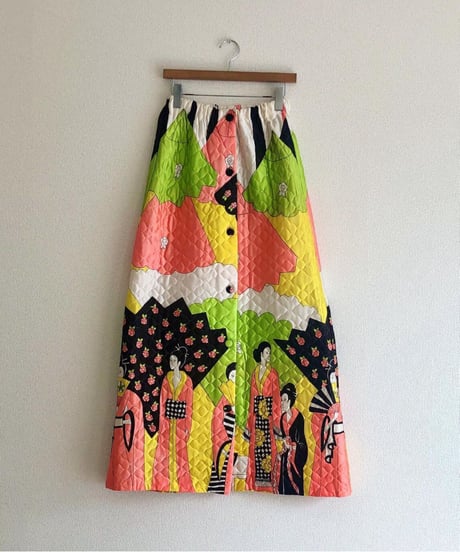 1960's oriental print quilting skirt
