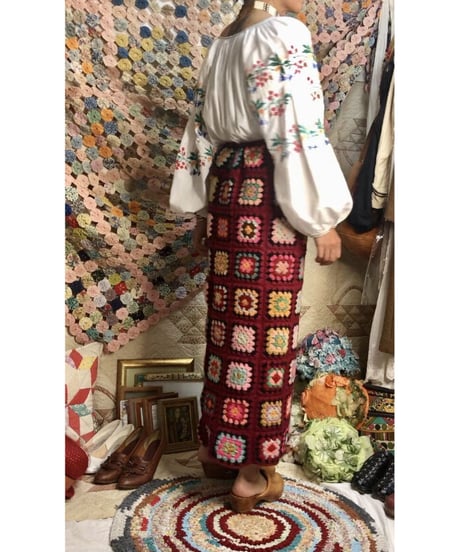 granny square skirt burgundy