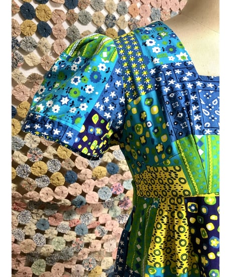 70's patchwork print cotton dress