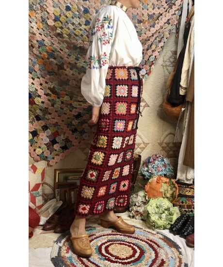 granny square skirt burgundy