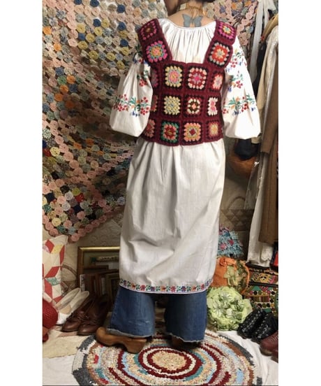 granny square vest and bag burgundy