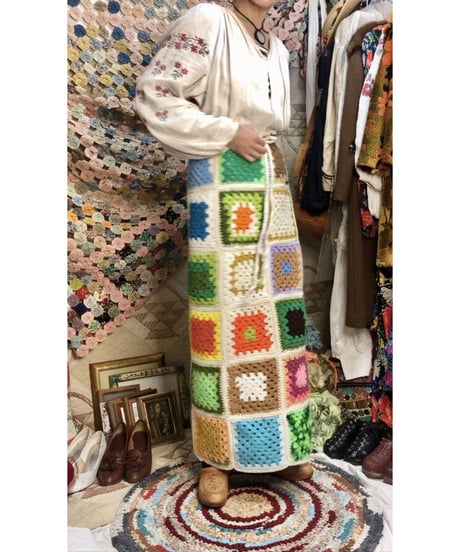 granny square skirt white