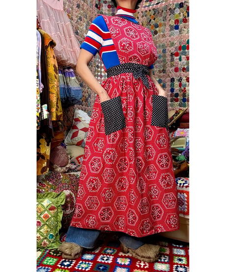 70s design house bandanna print apron dress