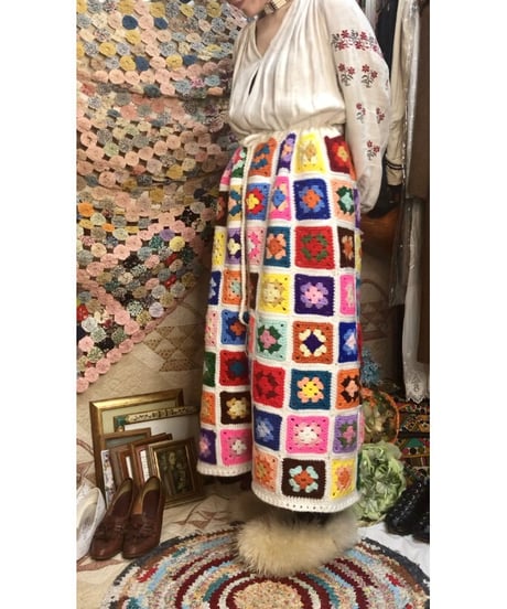 granny square skirt white