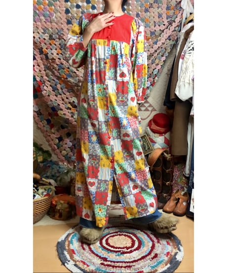 70s patchwork print dress