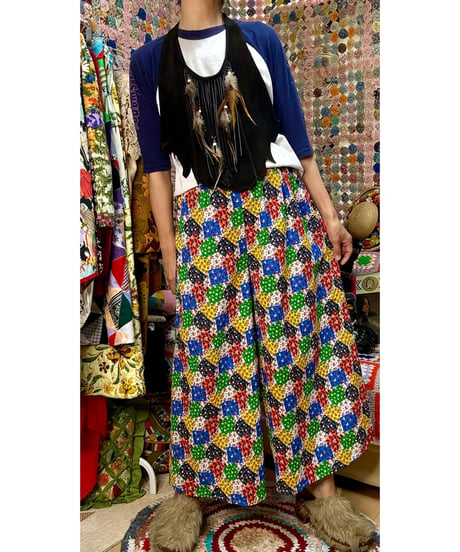 70s patchwork print wide leg pants