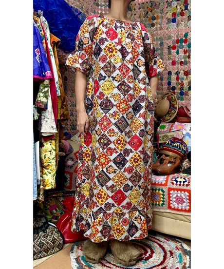 70s patchwork print dress