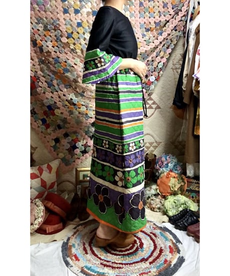 60's quilting stripe × flower dress