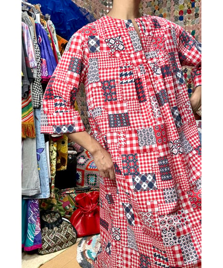 70s patchwork print dress