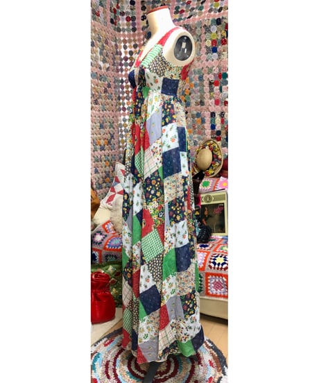 70s patchwork print dress