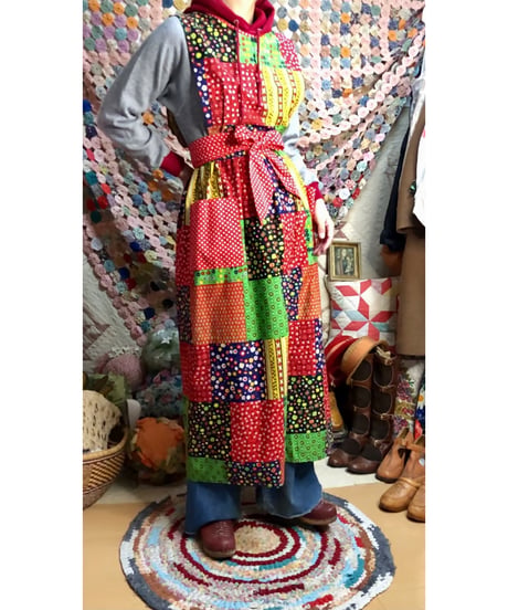 70s patchwork print apron dress