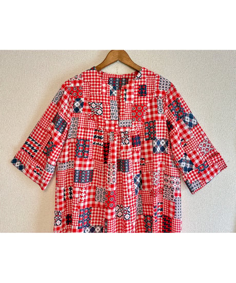 70s patchwork print dress