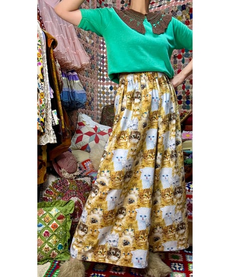 cats print super wide leg pants