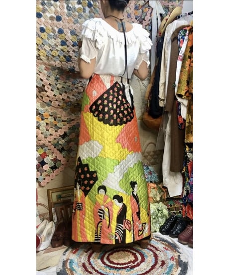 1960's oriental print quilting skirt