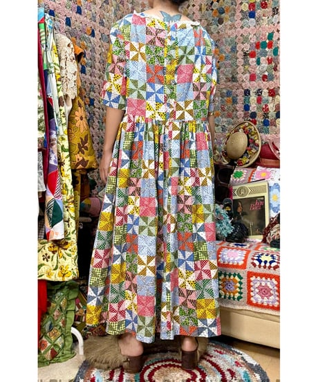 60-70s patchwork print dress