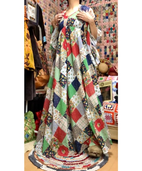70s patchwork print dress