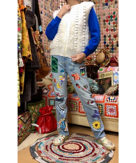 hand painted denim pants