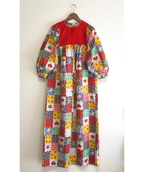 70s patchwork print dress