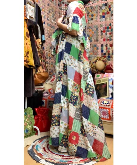 70s patchwork print dress