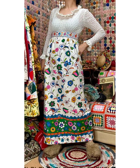 70s flower empire dress