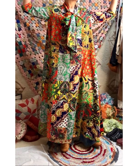 patchwork print paisley dress