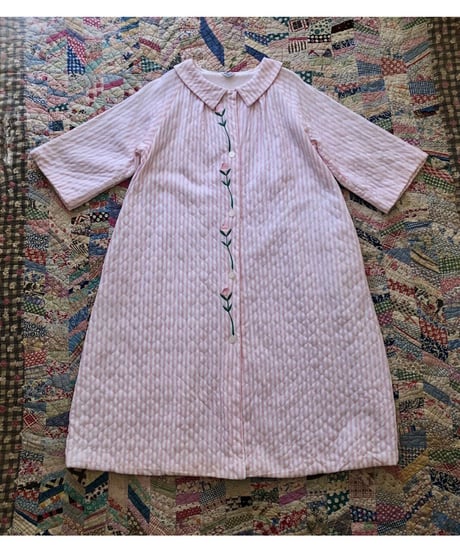 1960's quilting stripe & flower robe