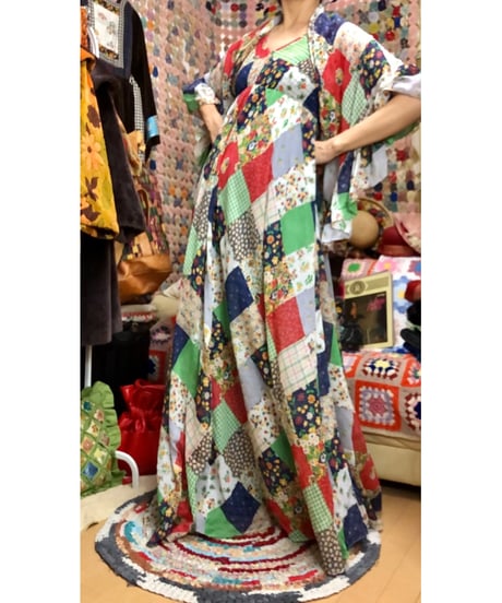 70s patchwork print dress