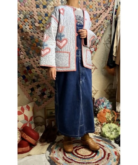 patchwork heart motif quilting jacket