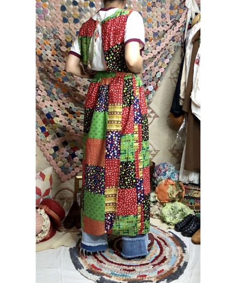 70's patchwork print apron dress