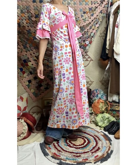 60-70's flower print cotton dress