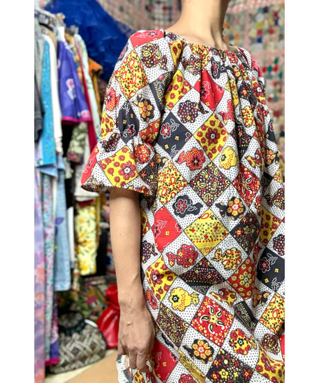 70s patchwork print dress