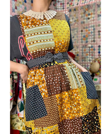 70s patchwork print apron dress