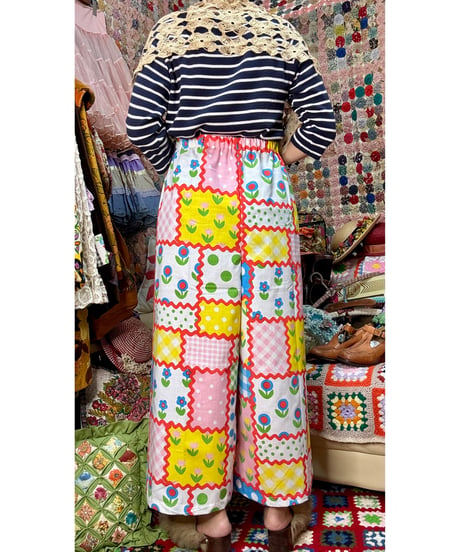 patchwork print super wide leg pants A（70s fabric）