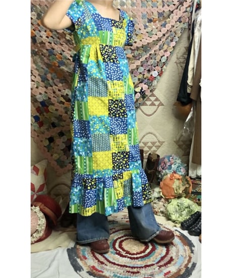70's patchwork print cotton dress