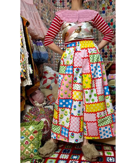 patchwork print super wide leg pants B（70s fabric）