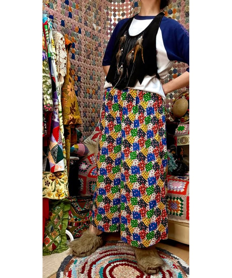 70s patchwork print wide leg pants
