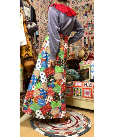 70s patchwork print quilting skirt