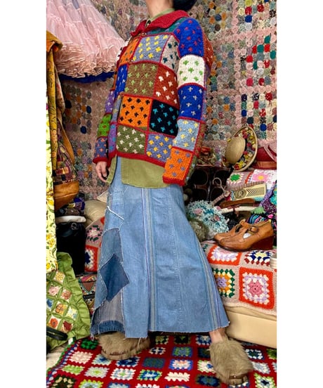 patchwork design ecuador knit cardigan