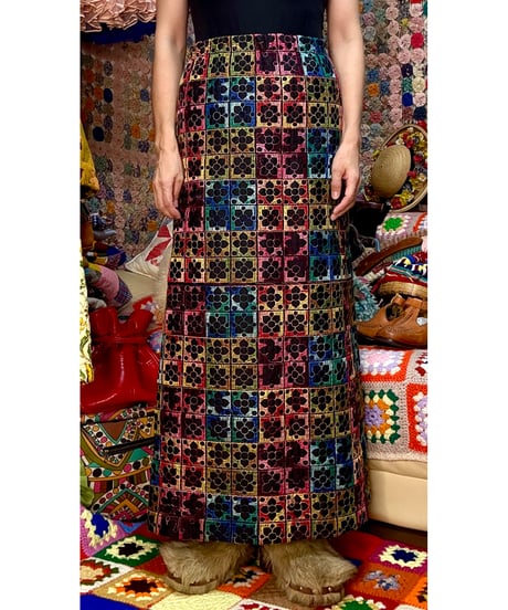 70s embroidered quilting skirt
