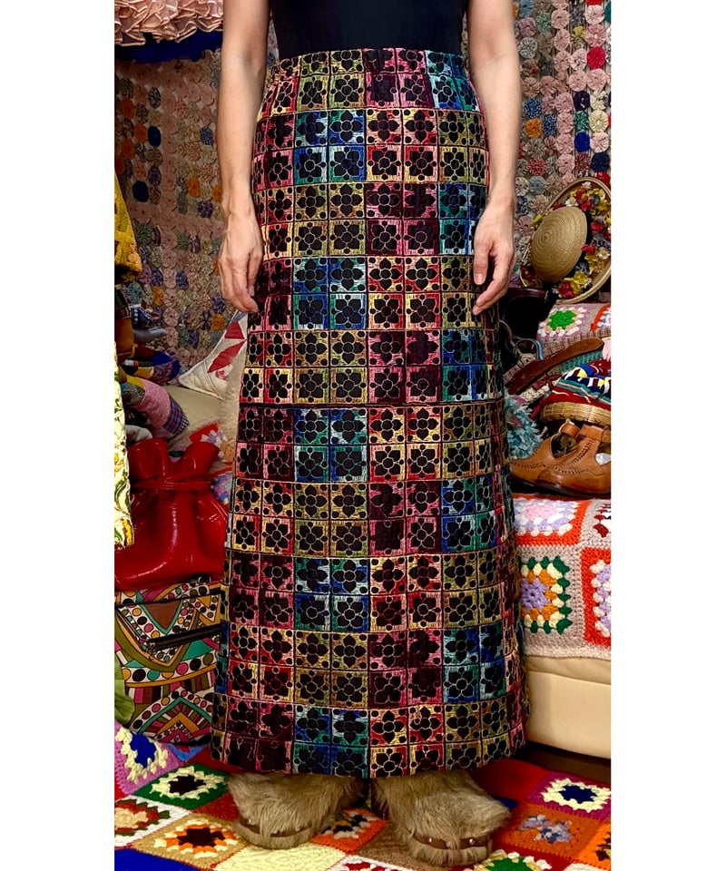 70s embroidered quilting skirt | Quilt
