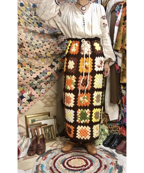 granny square skirt brown