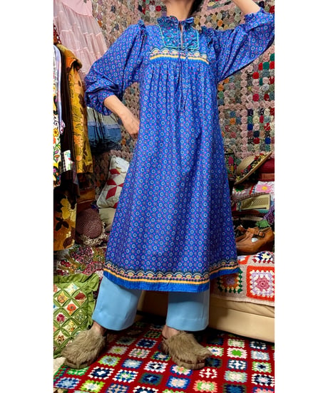70s botanical print cotton dress