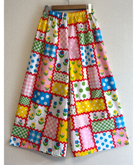 patchwork print super wide leg pants B（70s fabric）