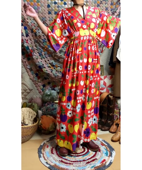 70s fruits and flower dress