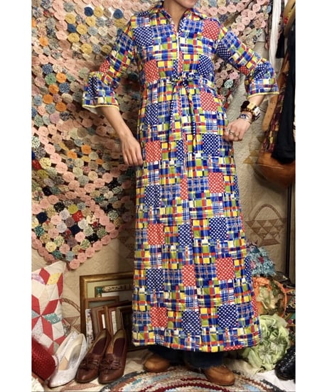 1960-70's patchwork print quilted one-piece