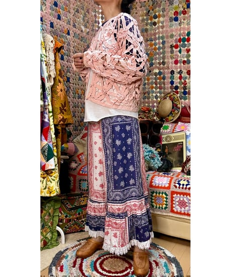 70s bandanna print wide leg pants
